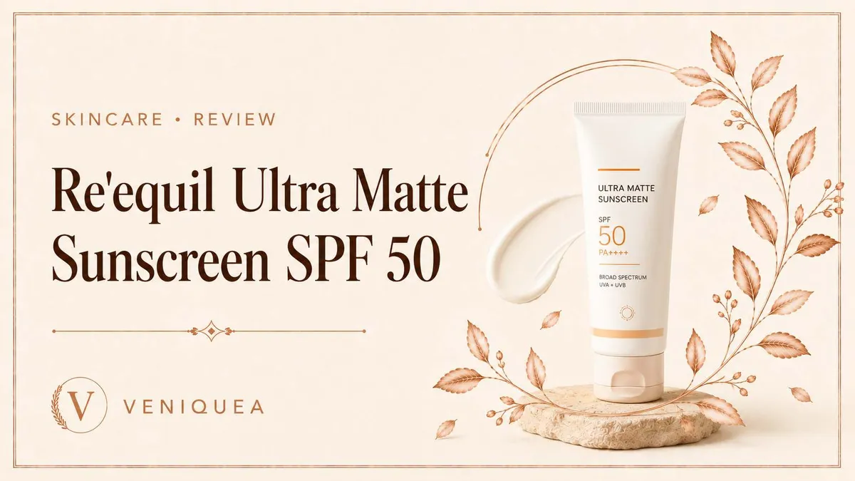 A matte sunscreen tube on ivory linen with a soft palm-leaf shadow