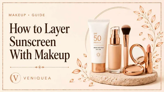 Sunscreen and base makeup products laid out on an ivory surface