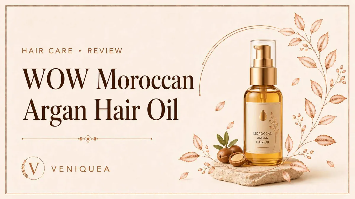 An amber argan hair-oil bottle on ivory linen with a soft leaf shadow